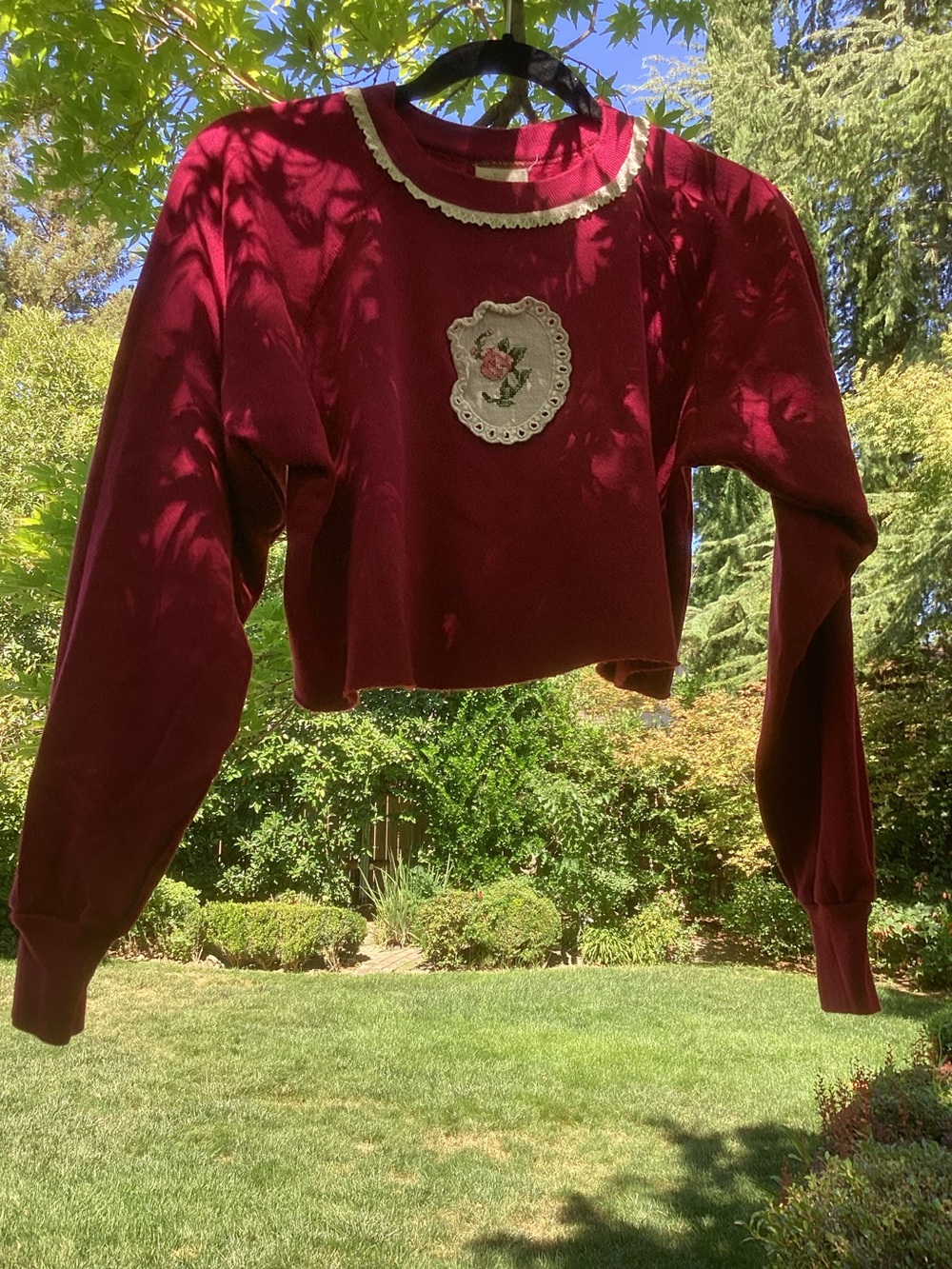 Vintage cropped red needlepoint sweatshirt